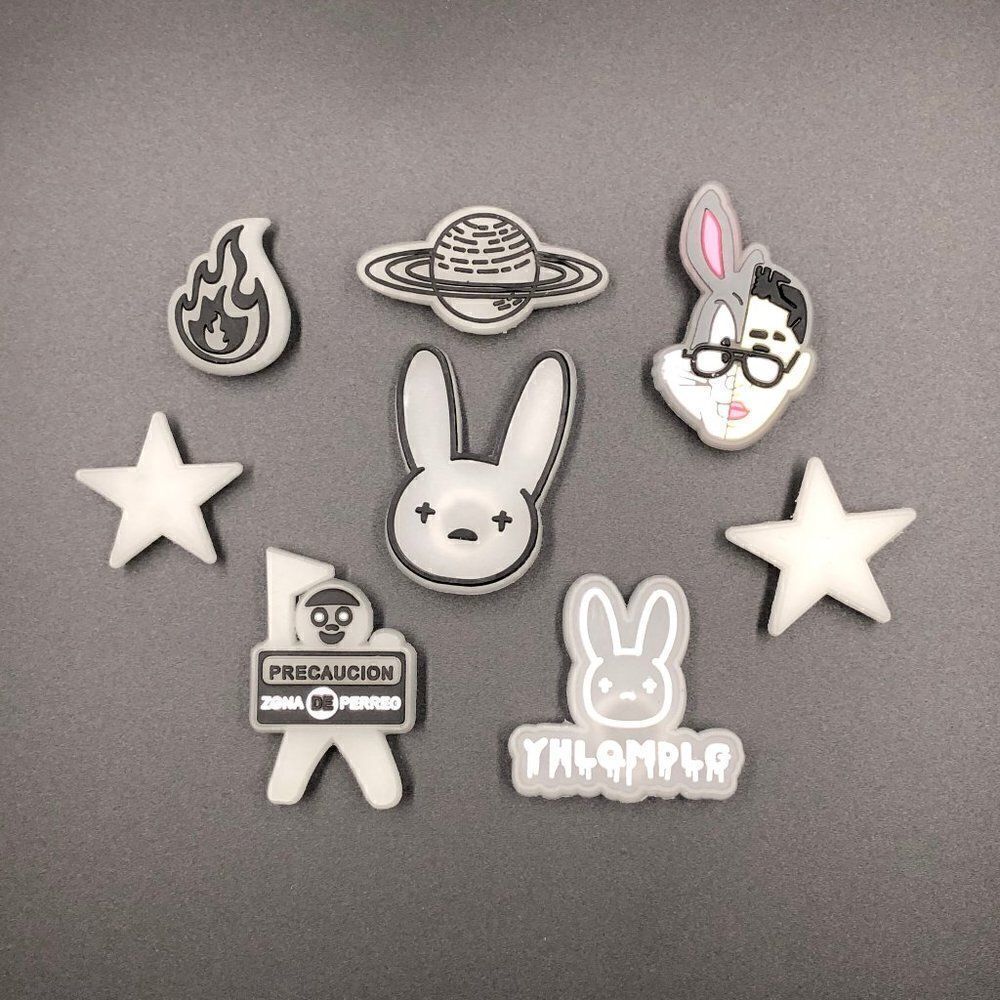 8pc Bad Bunny Shoe Charms For Croc Bracelet Shoe Wristband Glow In Dark NEW